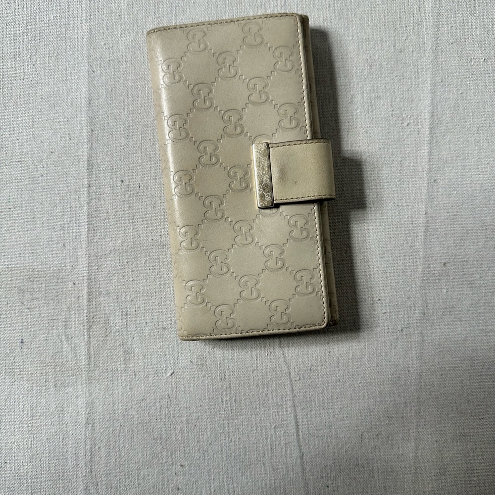 Gucci Wallet Purse Long Wallet Guccissima Beige Gold Woman Authentic Used